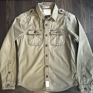 Abercrombie & Fitch Olive Military Utility Shirt Mens size: L Muscle Fit